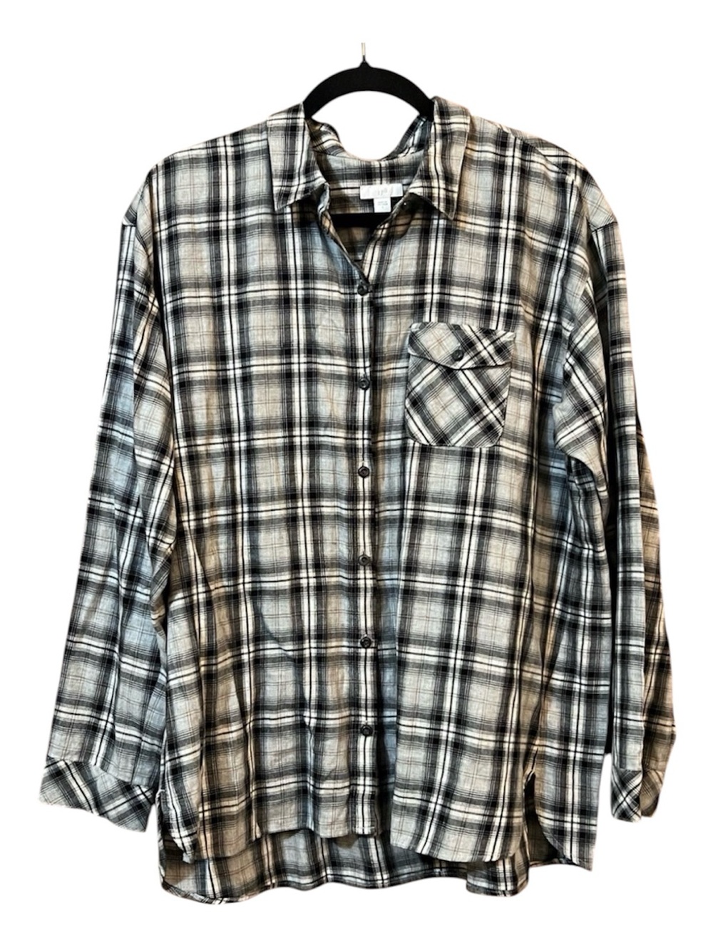J Jill Women’s Plaid Button Up Black White 100% Cotton Soft Lightweight Size L